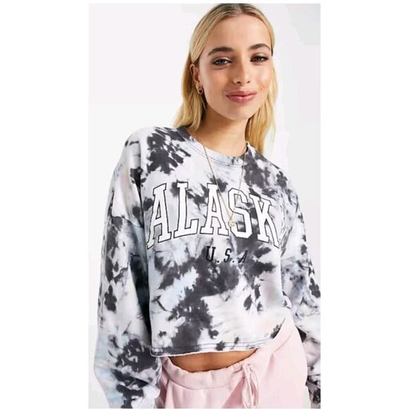Hollister ~Woman Size S~"Alaska U.S." Blue Tie-Dye Cropped Crew Neck Sweatshirt - Picture 1 of 14